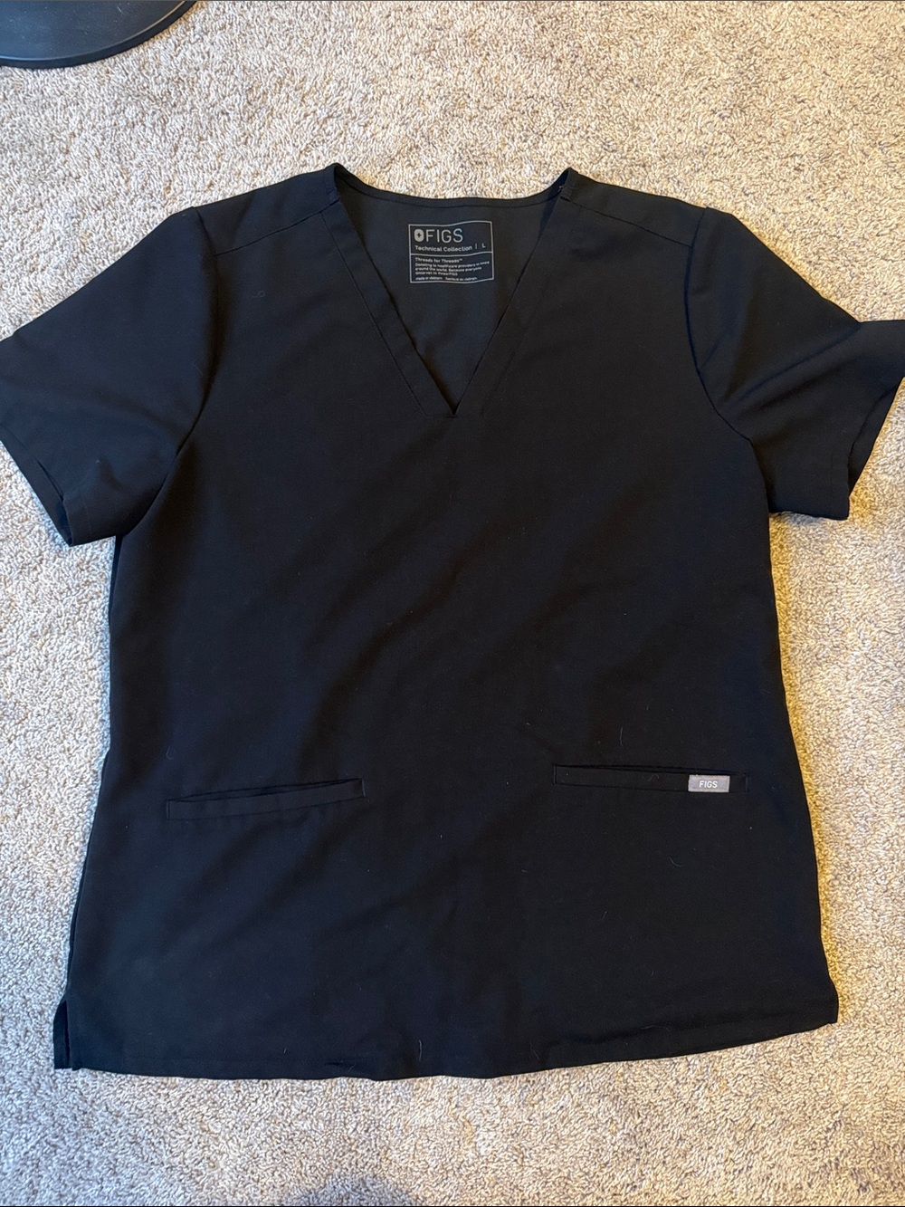 Figs Black V-Neck scrub Top with Pocket Tabs